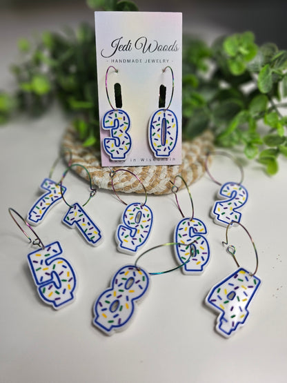 Blue and White Birthday Candle Earrings