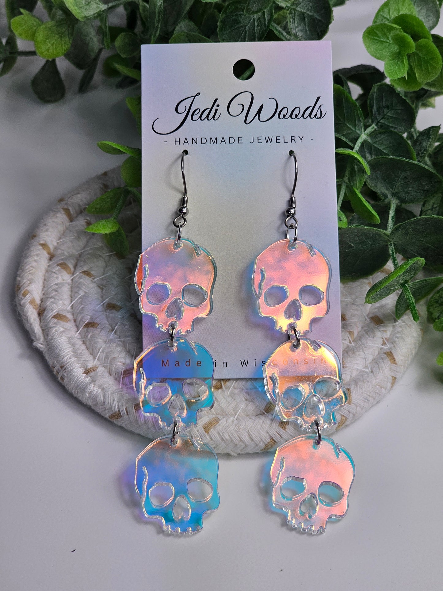 Iridescent Triple Skull Earrings