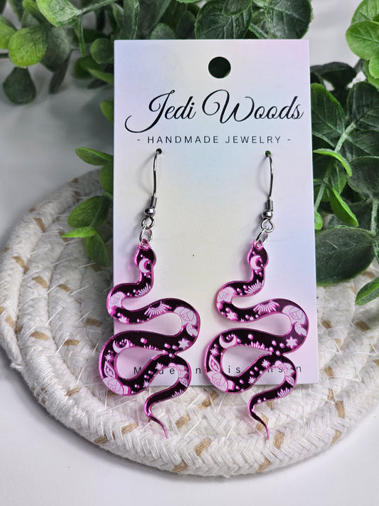 Pink Mirror Snake Earrings