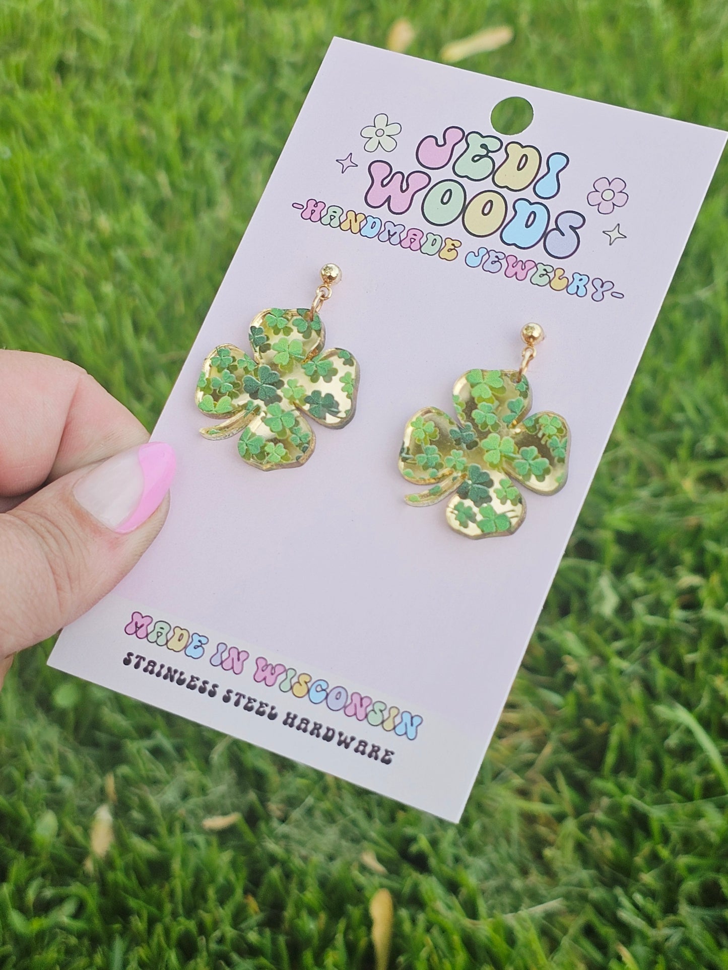 Gold Mirror 4-Leaf Clover Earrings