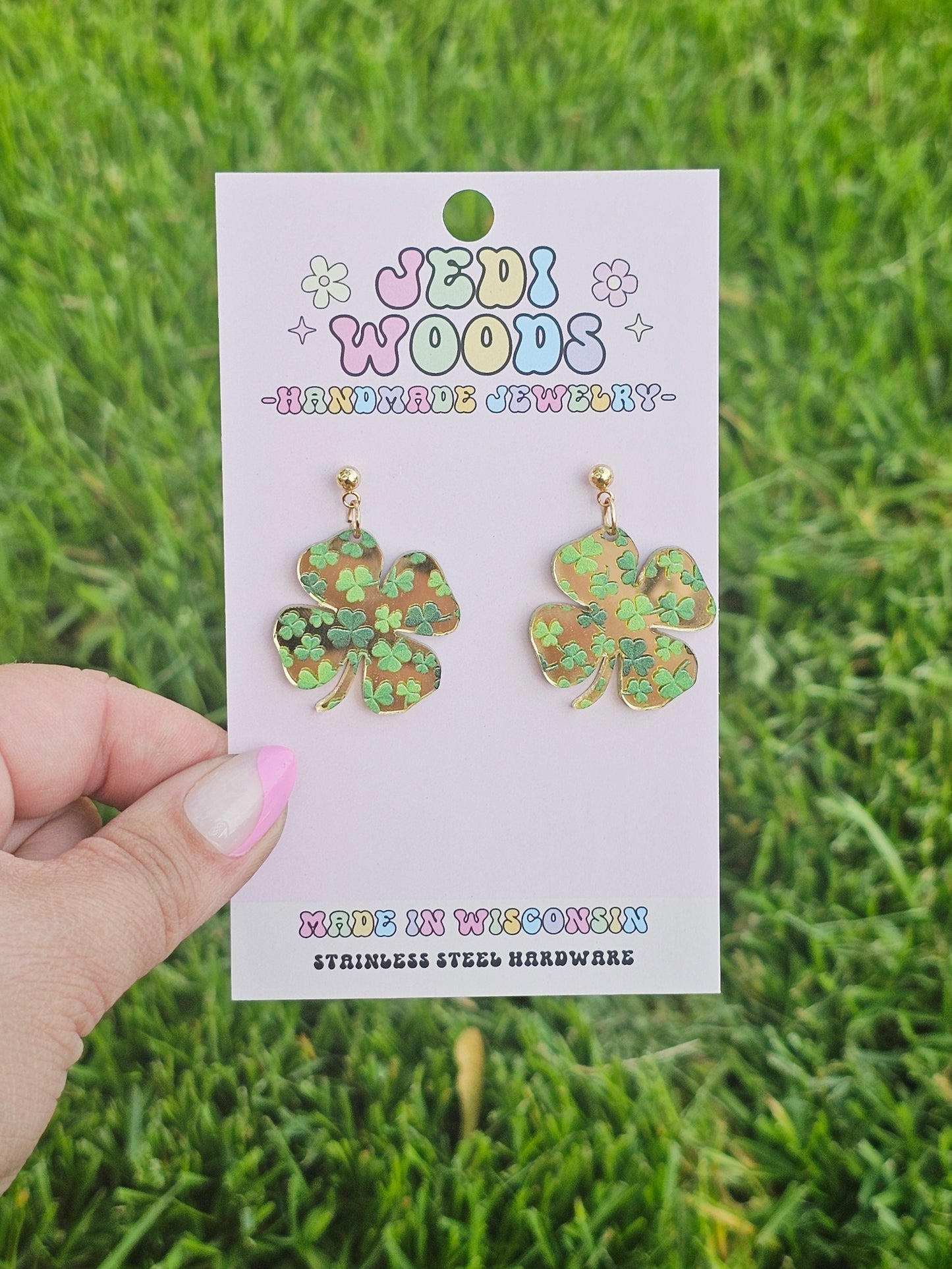 Gold Mirror 4-Leaf Clover Earrings