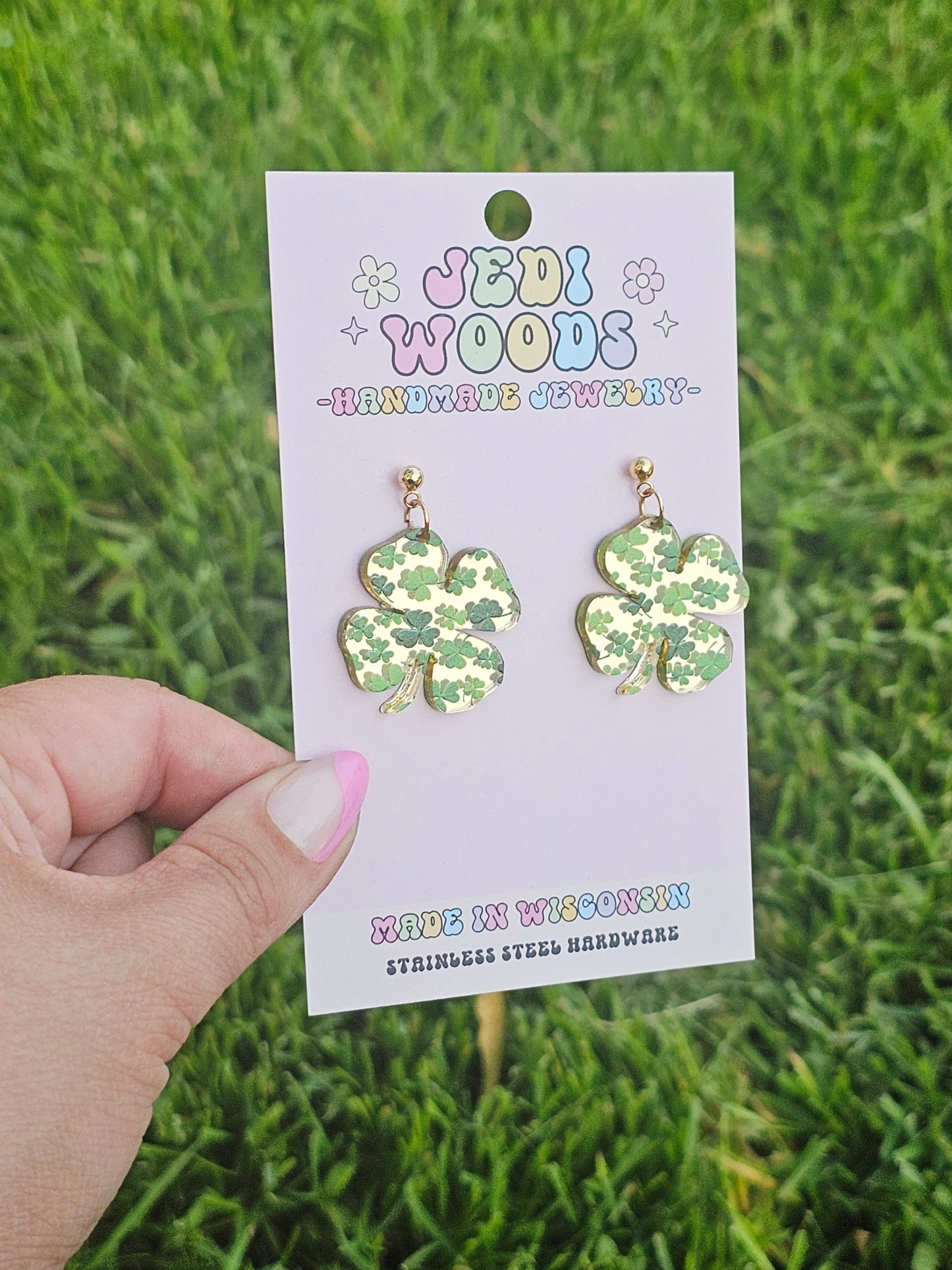 Gold Mirror 4-Leaf Clover Earrings