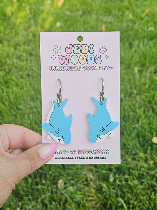 Blue Great White Shark Earrings