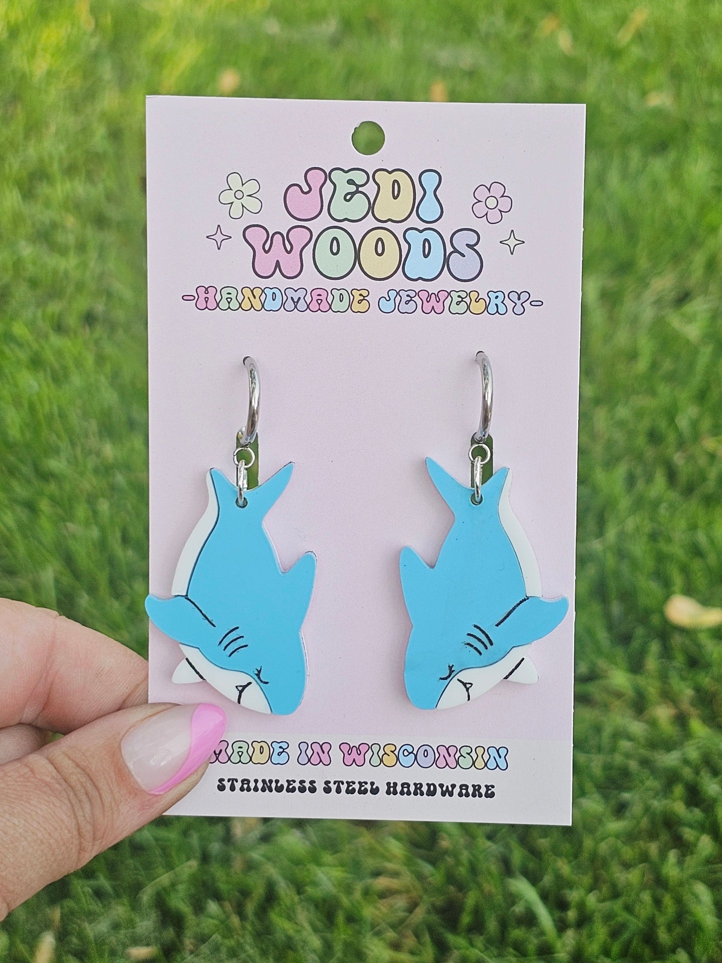 Blue Great White Shark Earrings