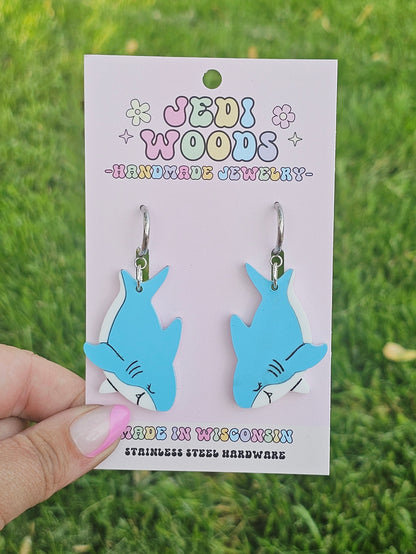 Blue Great White Shark Earrings