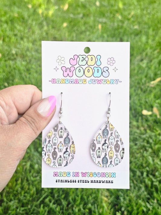 Cat Butts and Nuts Naughty Teardrop Earrings