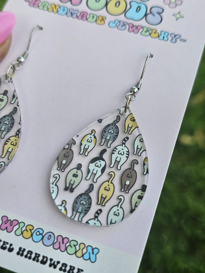 Cat Butts and Nuts Naughty Teardrop Earrings