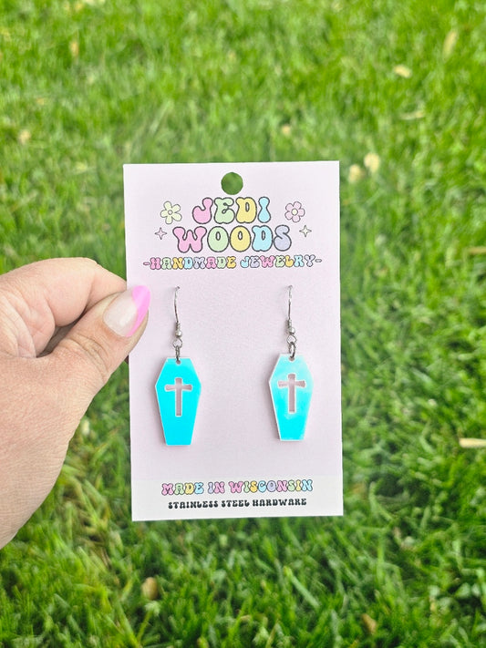 Iridescent Color Changing Coffin Earrings