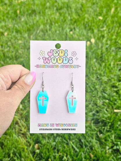 Iridescent Color Changing Coffin Earrings