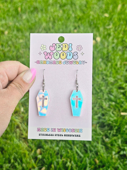 Iridescent Color Changing Coffin Earrings