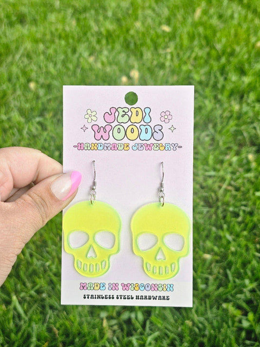 Glow in the Dark Florescent Green Skull Dangles