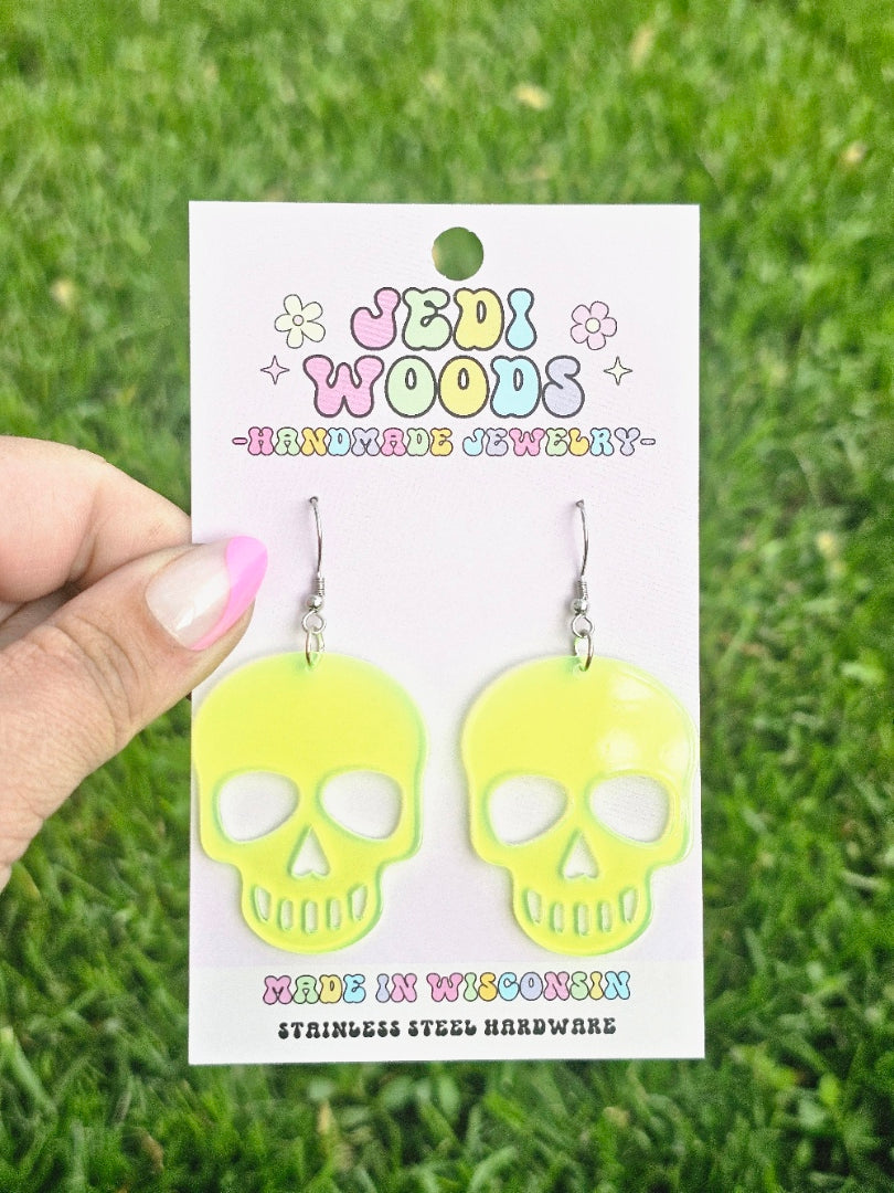 Glow in the Dark Florescent Green Skull Dangles