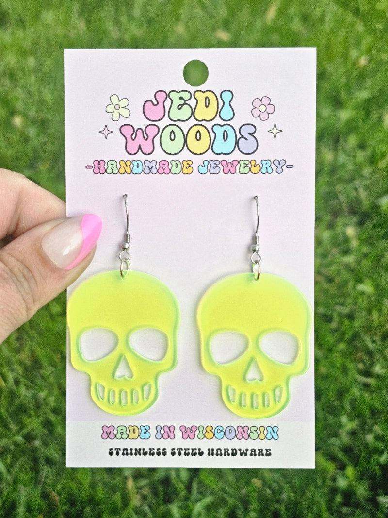 Glow in the Dark Florescent Green Skull Dangles