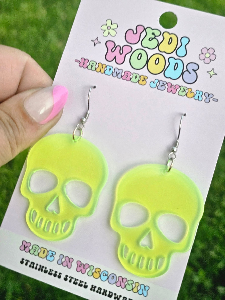 Glow in the Dark Florescent Green Skull Dangles
