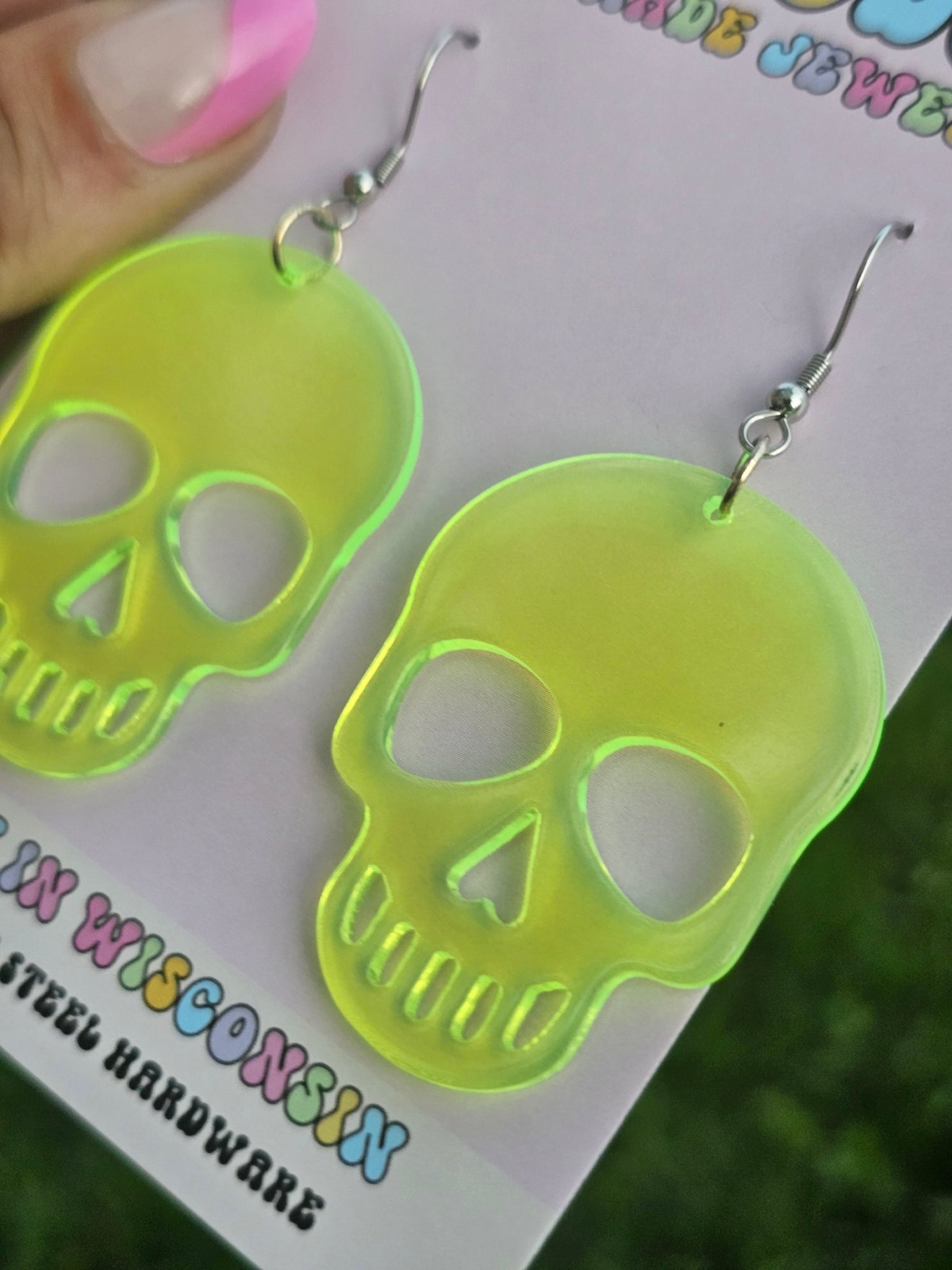 Glow in the Dark Florescent Green Skull Dangles