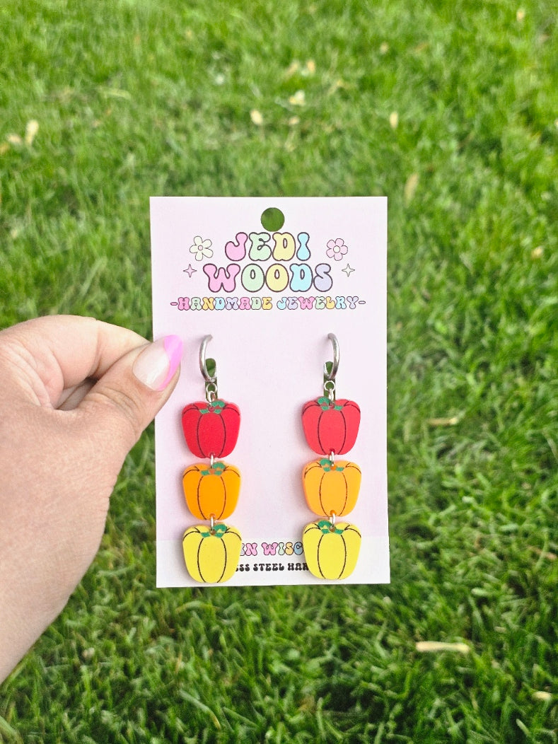 Tri Colored Bell Pepper Earrings