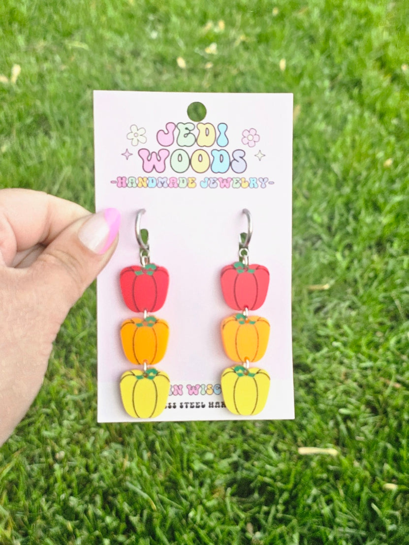 Tri Colored Bell Pepper Earrings