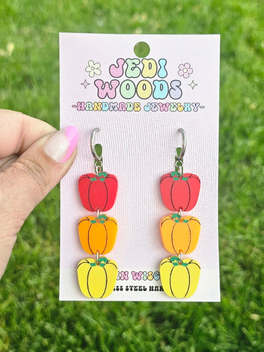 Tri Colored Bell Pepper Earrings