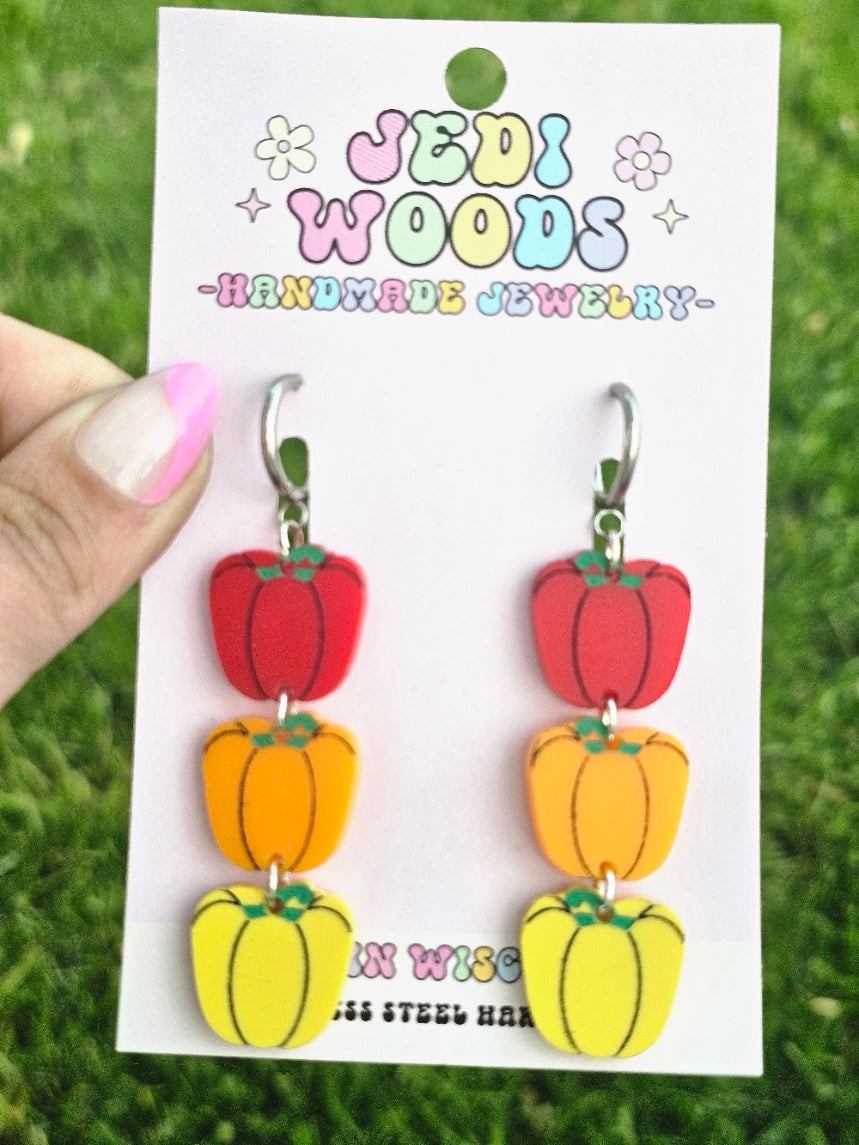 Tri Colored Bell Pepper Earrings
