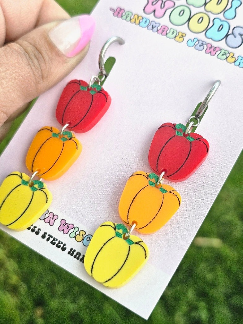 Tri Colored Bell Pepper Earrings