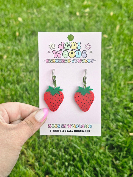 Matte Red Strawberry Earrings