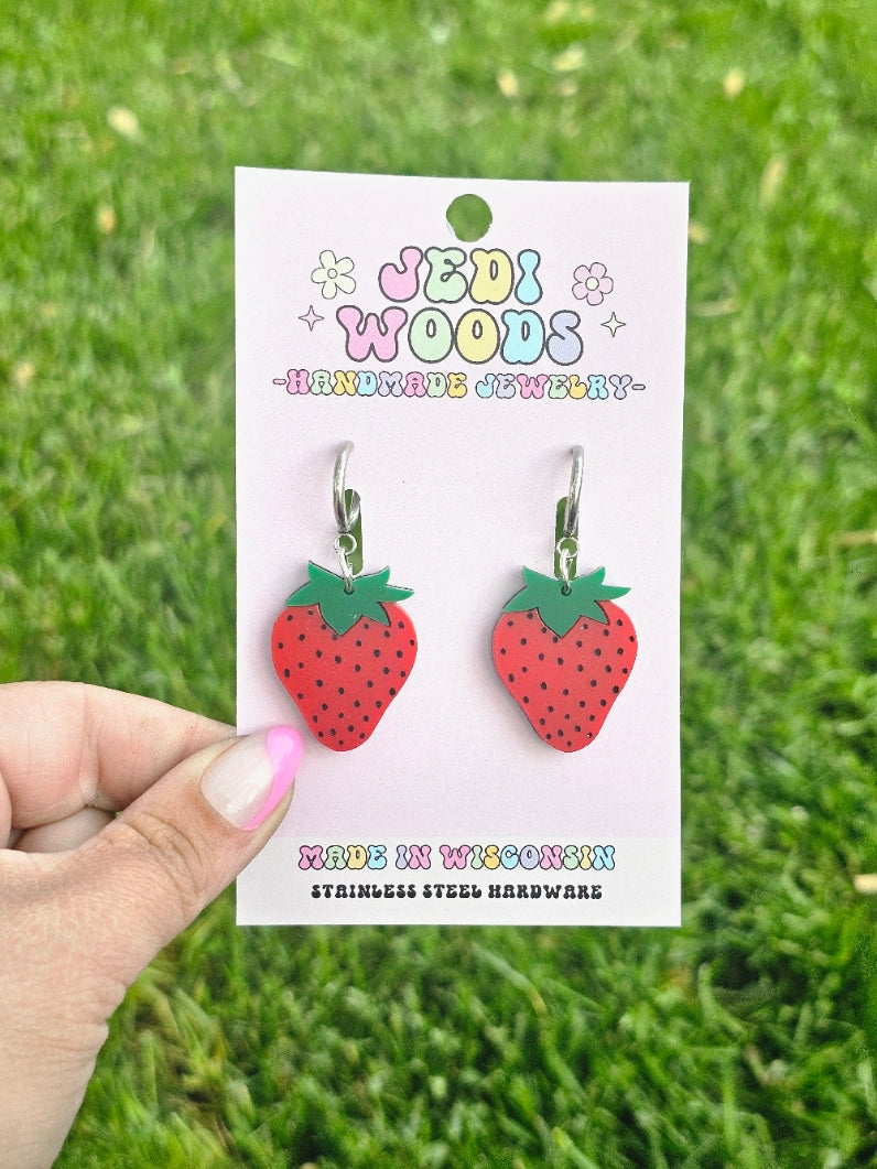 Matte Red Strawberry Earrings