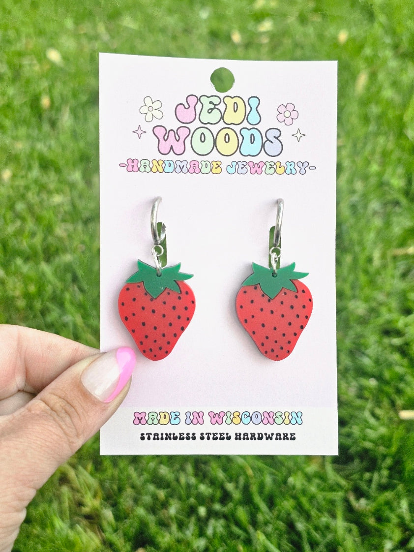 Matte Red Strawberry Earrings