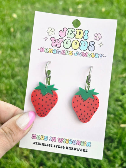 Matte Red Strawberry Earrings