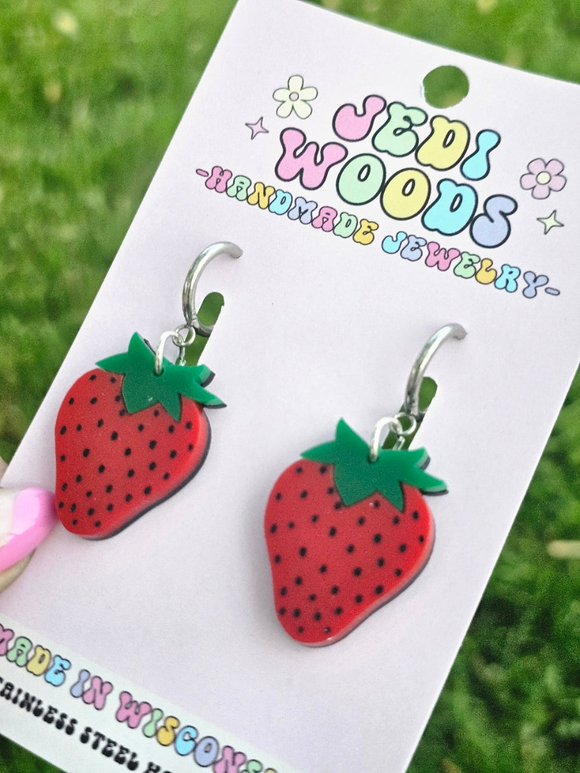 Matte Red Strawberry Earrings