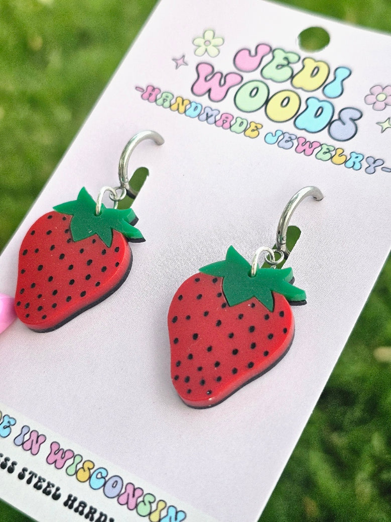 Matte Red Strawberry Earrings