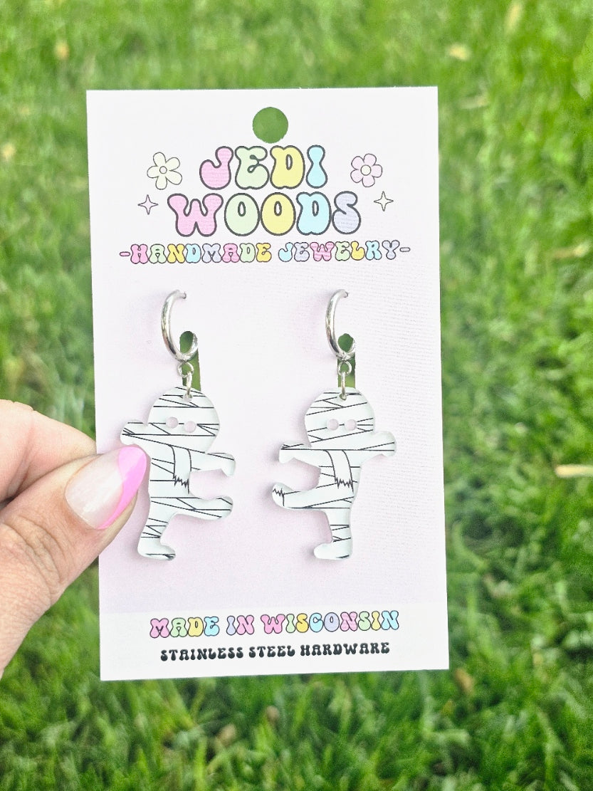 Walking Wrapped Mummy Earrings