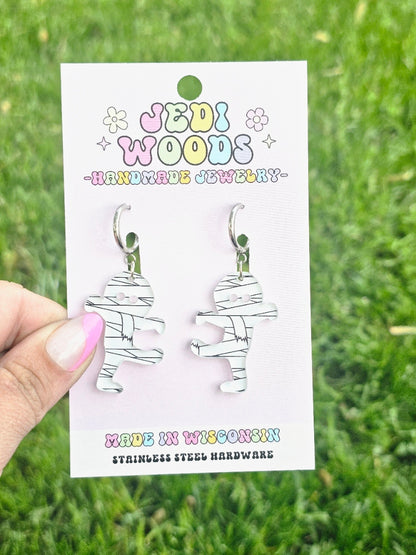 Walking Wrapped Mummy Earrings