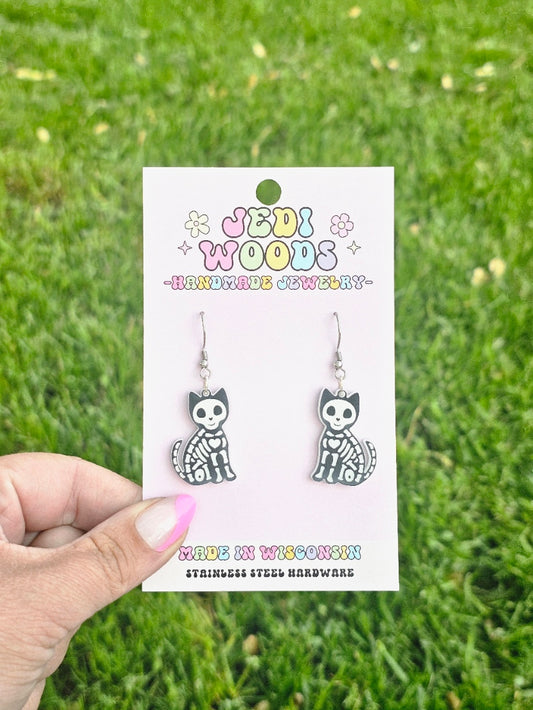 Skeleton Cat Earrings