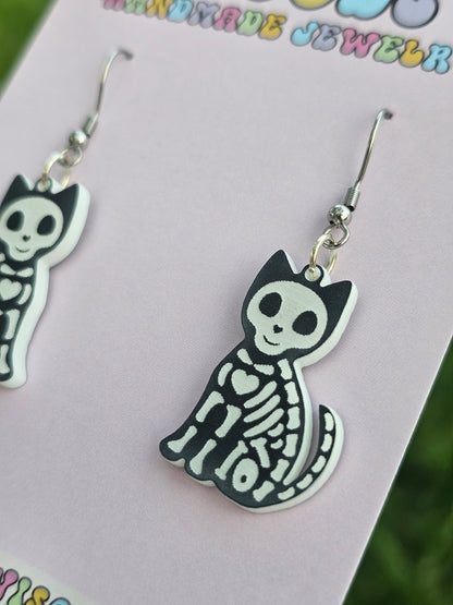 Skeleton Cat Earrings