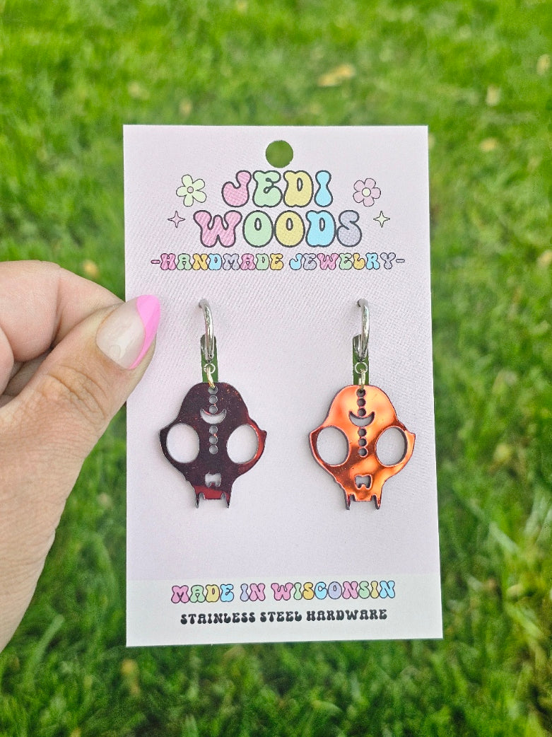 Color Changing Cat Skull Earrings
