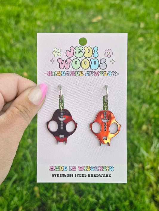 Color Changing Cat Skull Earrings
