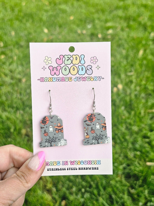 Grey Character Gravestone Earrings