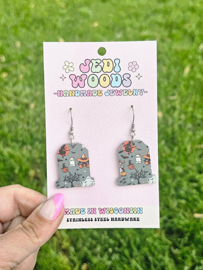 Grey Character Gravestone Earrings