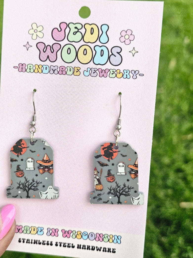 Grey Character Gravestone Earrings