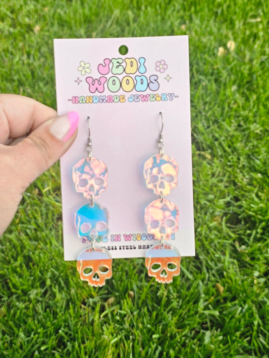 Iridescent Triple Skull Earrings