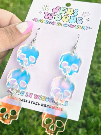 Iridescent Triple Skull Earrings