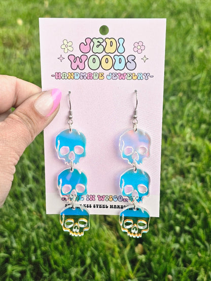 Iridescent Triple Skull Earrings