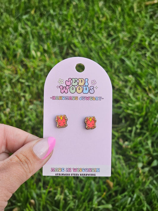 Hand Painted Red Dragon Studs