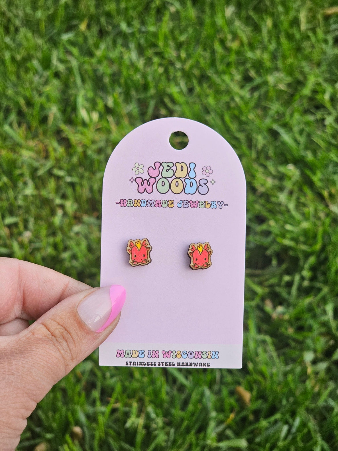 Hand Painted Red Dragon Studs
