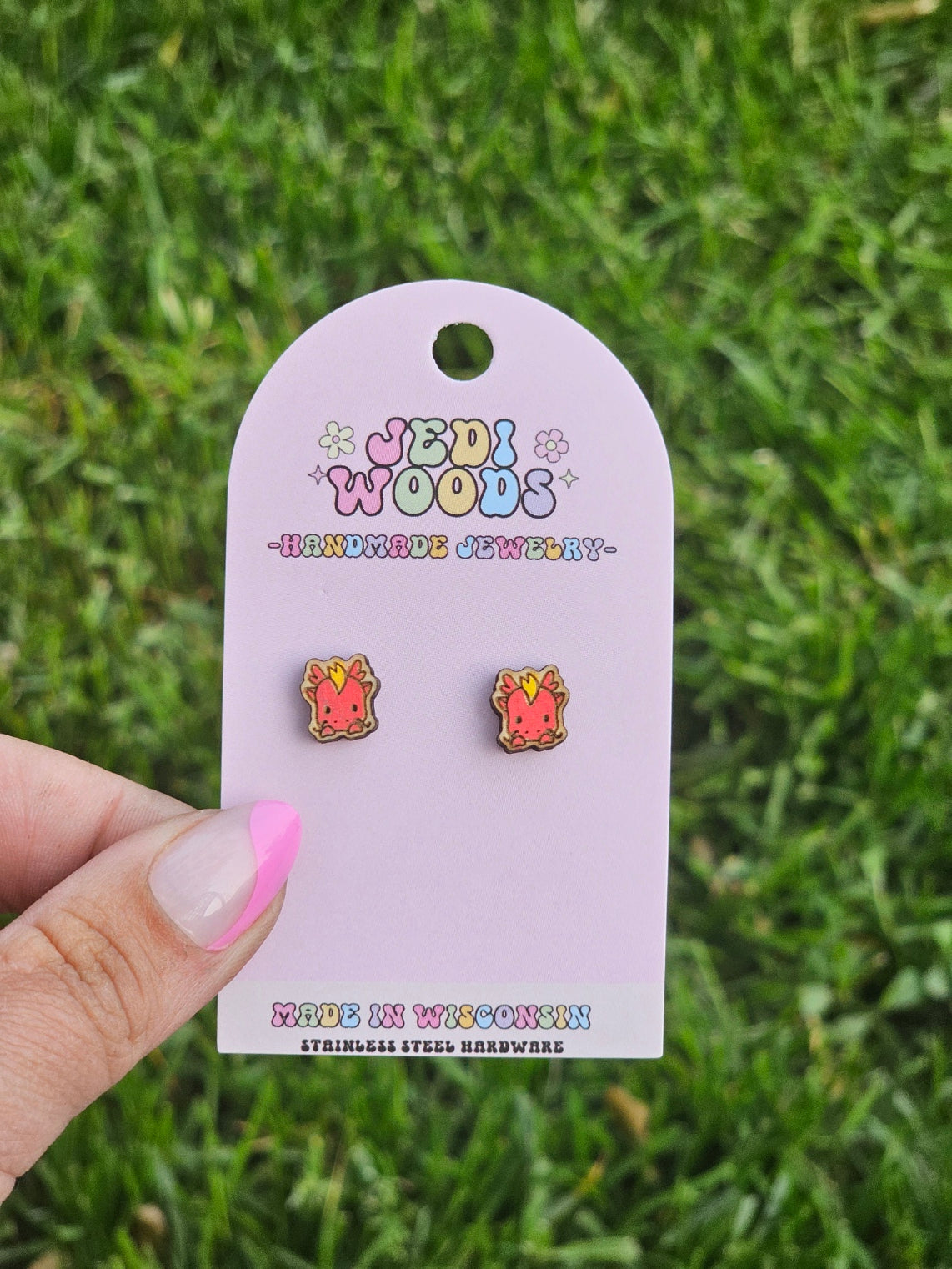 Hand Painted Red Dragon Studs