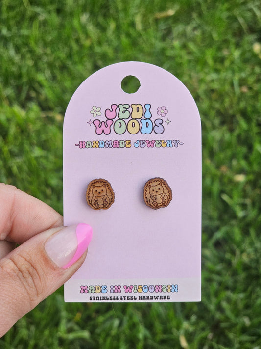 Wooden Porcupine Stud Earrings