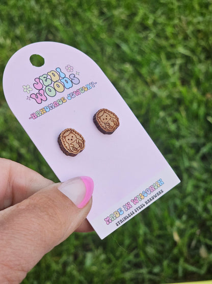 Wooden Porcupine Stud Earrings