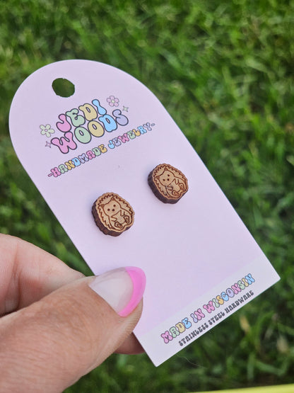Wooden Porcupine Stud Earrings