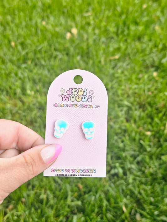 Iridescent Color Changing Skull Studs