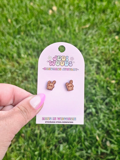 Wooden Kawaii Bunny Studs